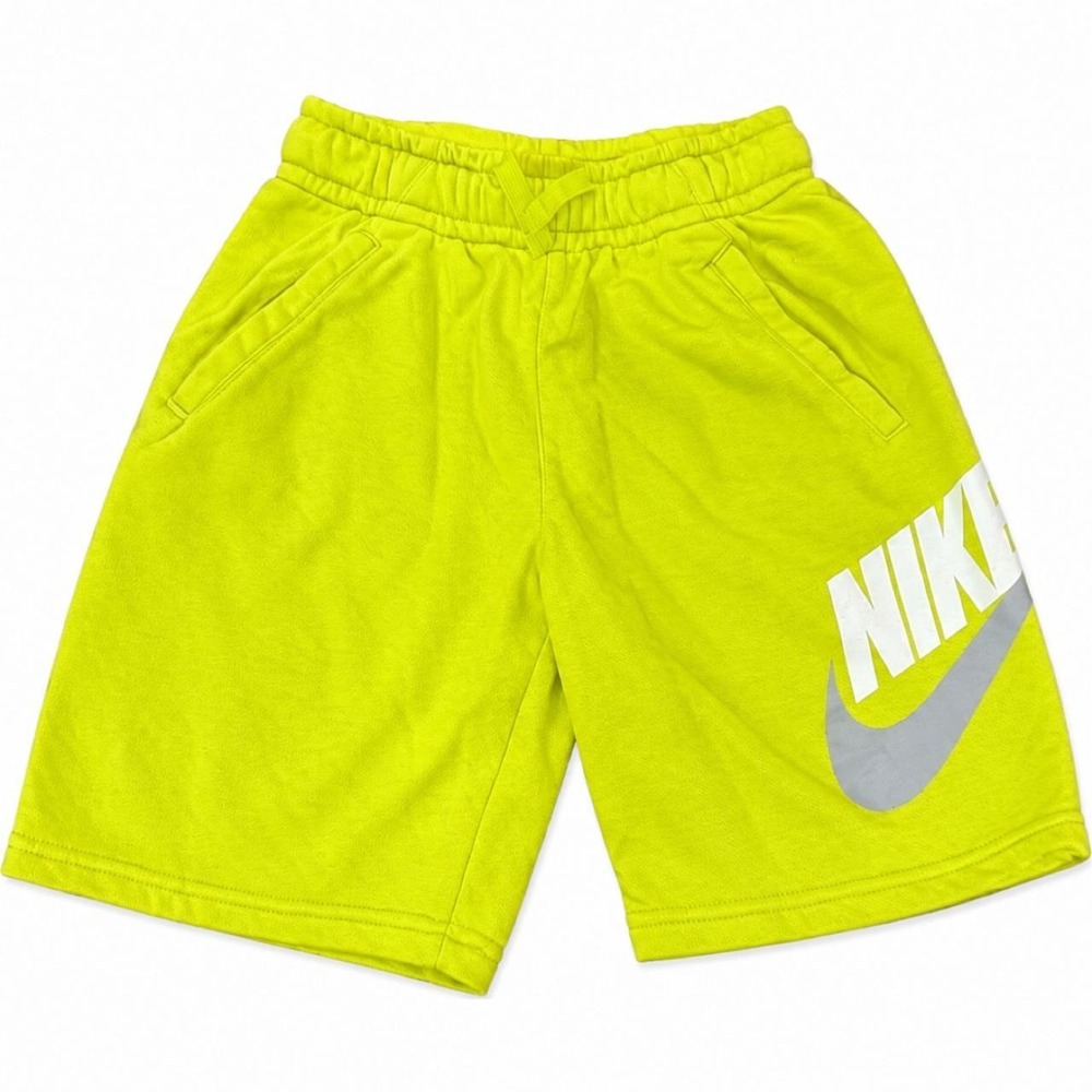 Nike Boys Lime Green Sweat Shorts Neon Graphic Logo Swoosh Athletic Size Small